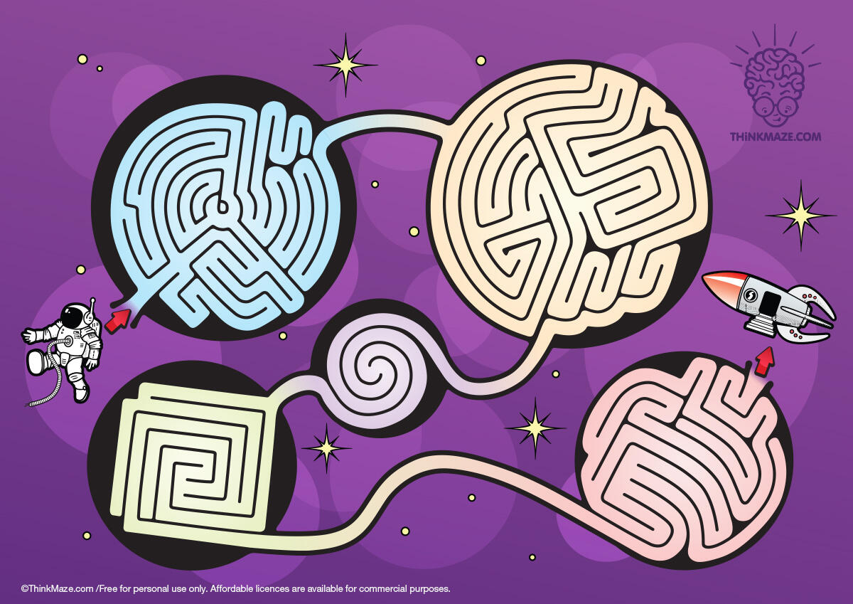 space warps free maze rocket and astronout free maze in color