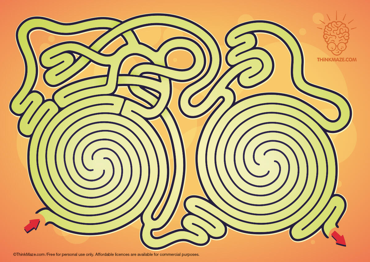 two circles maze maze of two convoluted circles in color to download